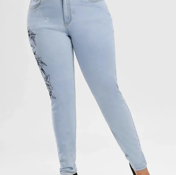 Plus Size 18 Women's Light Wash Floral Side Skinny Jeans Women's 2X New 18 - Picture 5 of 15
